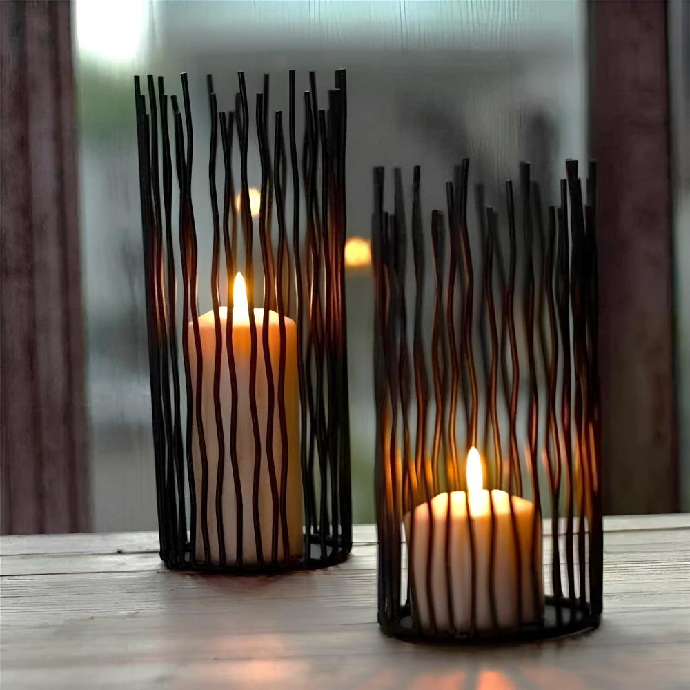 Black Iron Tabletop Candle Holder – Minimalist Metal Centerpiece