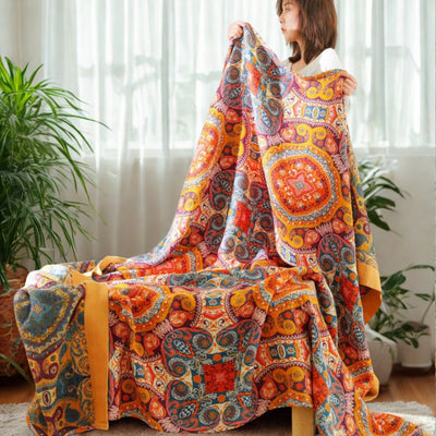 Sunrise Boho Cooling Blanket – Reversible Summer Throw, Moisture-Wicking