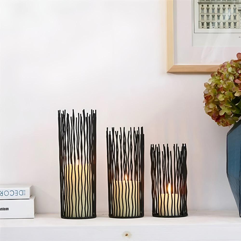 Black Iron Tabletop Candle Holder – Minimalist Metal Centerpiece