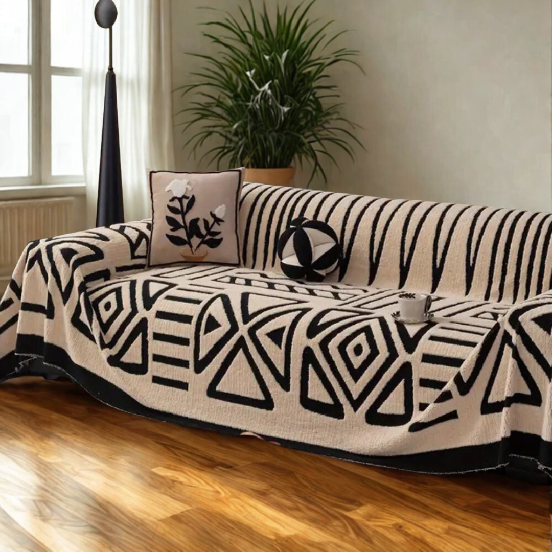 Urban Maze Velvet Sofa Cover – Geometric Jacquard Non-Slip Pet Protector