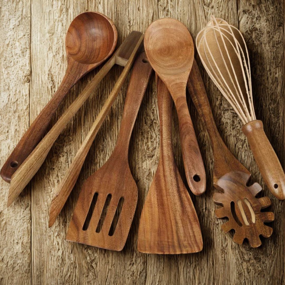 Premium Wooden Cooking Utensils 7 Sets