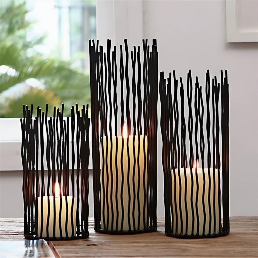 Black Iron Tabletop Candle Holder – Minimalist Metal Centerpiece