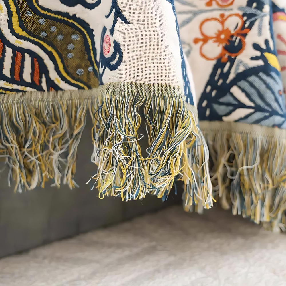 Rustic Flora Cotton Blanket – Reversible Jacquard Throw with Tassels