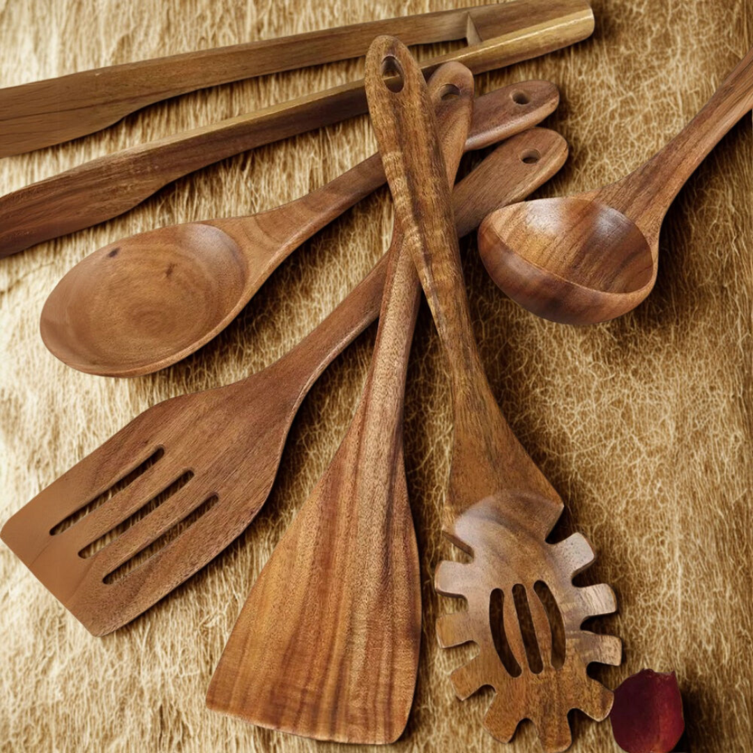 Premium Wooden Cooking Utensils 7 Sets