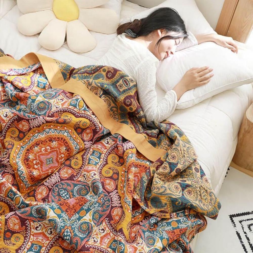 Sunrise Boho Cooling Blanket – Reversible Summer Throw, Moisture-Wicking