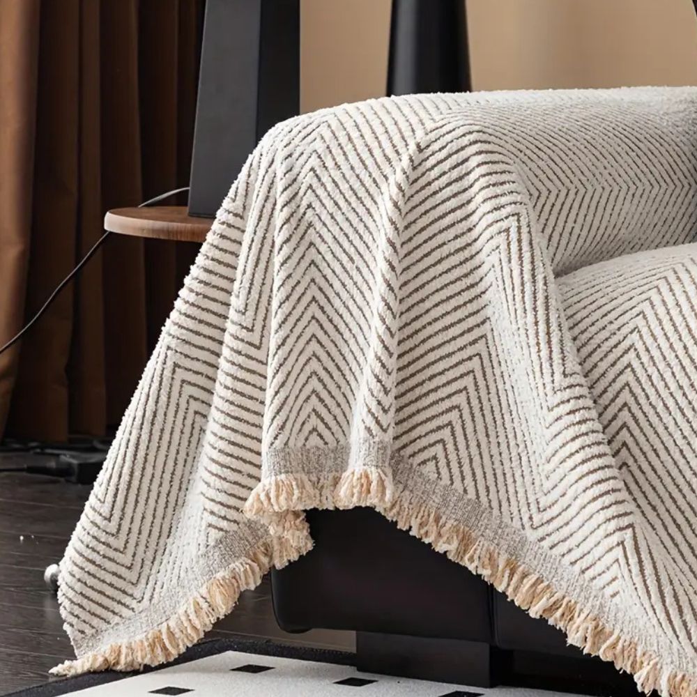 Stripe Herringbone Sofa Cover – Non-Slip Microfiber Pet Protector, Water-Resistant