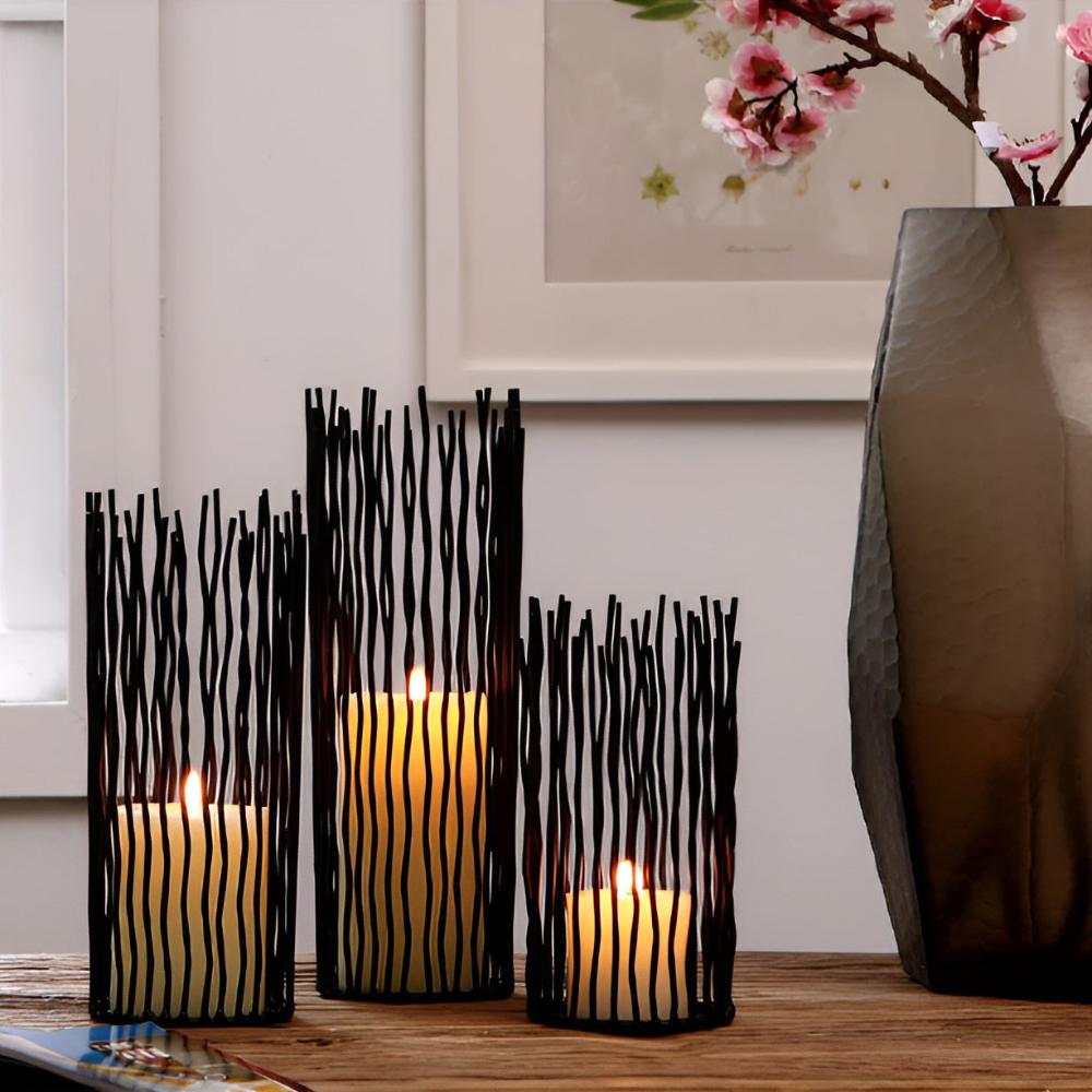 Black Iron Tabletop Candle Holder – Minimalist Metal Centerpiece