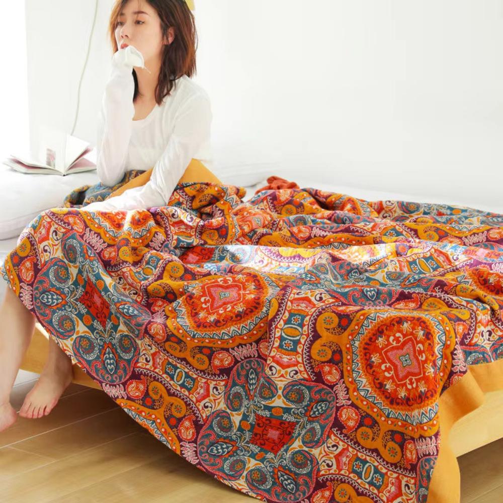 Sunrise Boho Cooling Blanket – Reversible Summer Throw, Moisture-Wicking