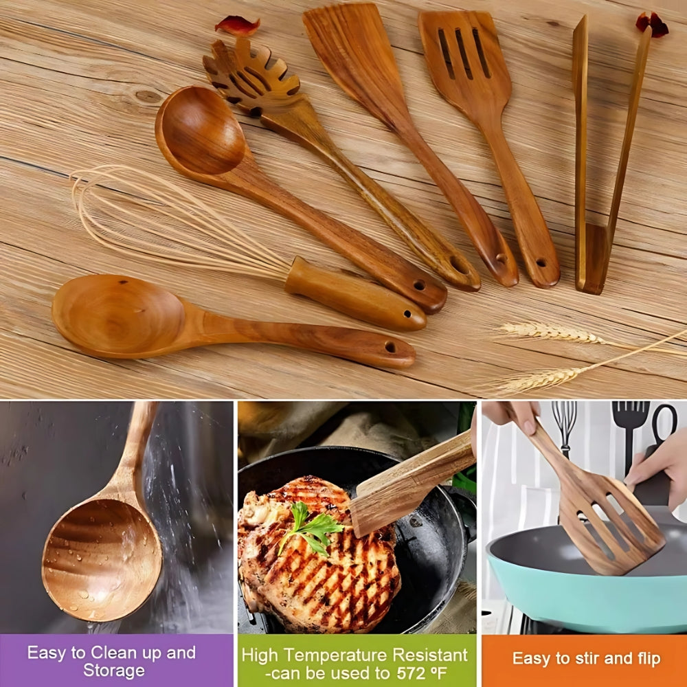 Premium Wooden Cooking Utensils 7 Sets